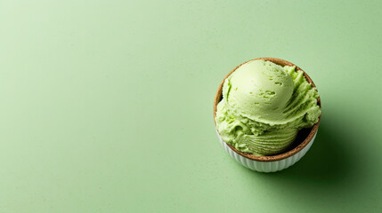 Delicious Fresh Pistachio Ice Cream On Blurry Green Background