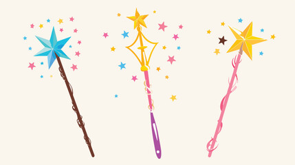 Magic wand flat vector illustration. Sorcerer equipme