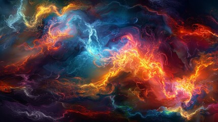Fototapeta premium Vibrant Cosmic Nebula: A Colorful Abstract Representation of Interstellar Clouds
