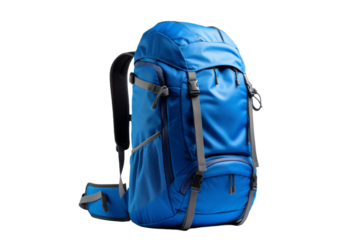 Enigmatic Blue Adventure: The Lone Backpack on a White or Clear Surface PNG Transparent Background.