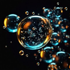 Naklejka premium water drops, splashes close-up, on a dark background