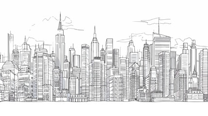 Megalopolis big city life contour line art illustration