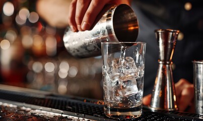 Bartender Pouring a Cocktail from a Shaker into a Glass