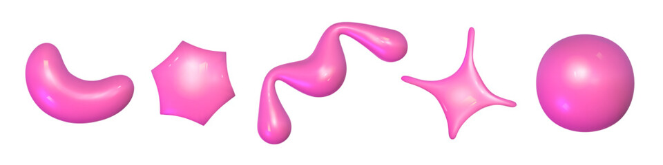 3d abstract y2k shape set isolated. Plastic color playful element for kid design. 3d y2k doodle memphis shape. Vector cartoon illustration