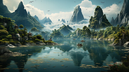 Contemporary Mountains Front Flowing River Alps Landscape Background