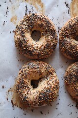 Fresh Bagels on a baking sheet