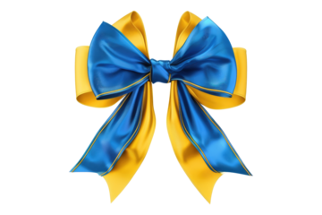 Blue bow with yellow ribbon isolated on white back ground