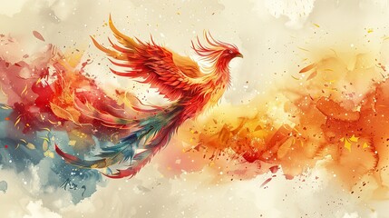 Fototapeta premium An illustration of a phoenix rising from the ashes, symbolizing rebirth and resilience. photo