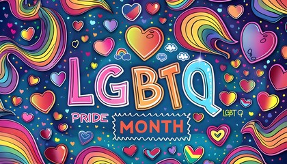 LGBTQ pride month text colorful	

