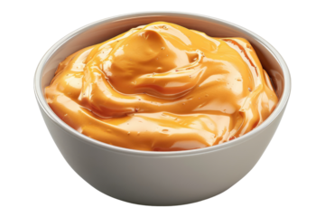 Bowl of sriracha mayo dip sauce isolated on white back ground
