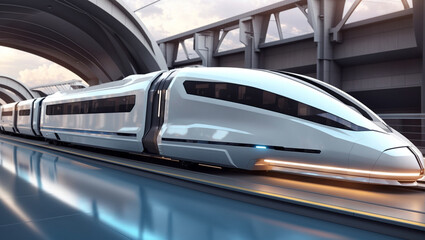 Fototapeta premium The image shows a sleek, futuristic train with large windows
