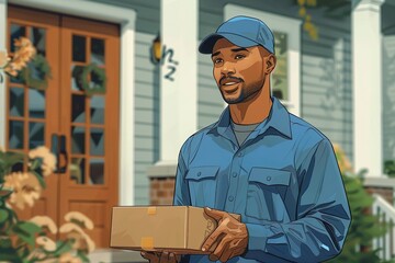 Express delivery personnel and cardboard boxes