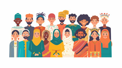 Multicultural team flat vector illustration. Unity 