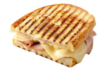 Cheese and ham toasted panini isolated on white back ground