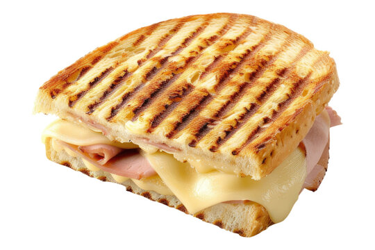 Cheese and ham toasted panini isolated on white back ground