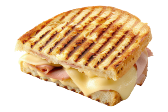 Cheese and ham toasted panini isolated on white back ground