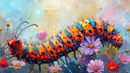 Obraz premium A painting of a caterpillar transforming into a butterfly, symbolizing personal growth. image