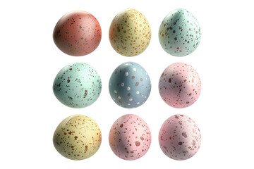 Collection of Easter eggs in pastel speck isolated on white back ground