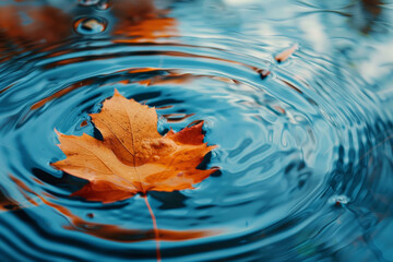 A maple leaf falling into an empty pond. AI generative