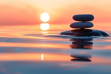 Balanced Zen Stones in clear Water .ai generative