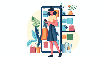 Customer shopping online using mobile phone app. Woman