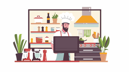 Online cooking course internet recipe. Virtual digital