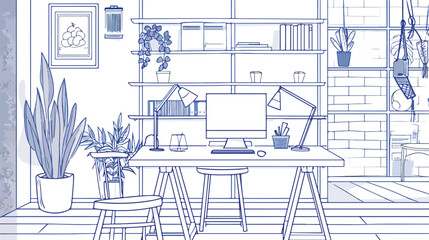 Outline illustration of modern working creative space