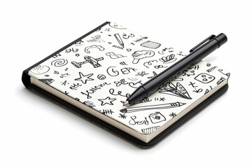 Miniature sketchpad with doodles, isolated on white