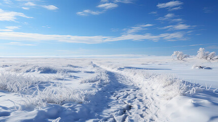 Snow Covered A Path Disappearing in the Horizon Landscape Background