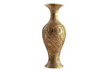 Front view of ornate brass vase isolated on white background