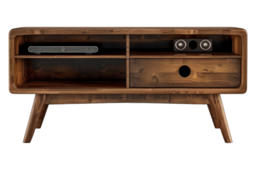 Midcentury modern wood Tv Stand isolated on white background