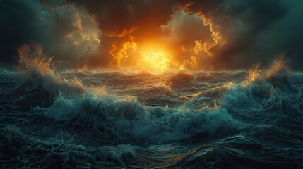 An image of a sun rising over a stormy sea, representing hope and new beginnings. stock image