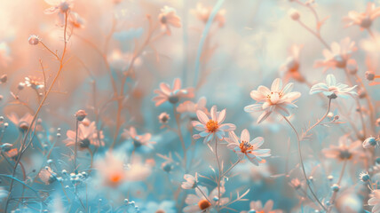 Soft Pastel Wildflowers on Beige & Blue Background