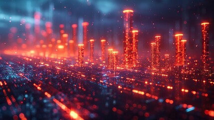 Fototapeta premium A bar chart with glowing bars, representing extraordinary growth. photo