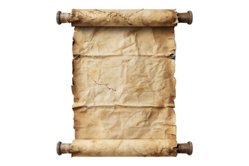 Old mediaeval paper sheet parchment scrol isolated on white background