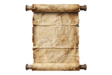 Old mediaeval paper sheet parchment scrol isolated on white background