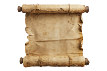 Old mediaeval paper sheet parchment scrol isolated on white background