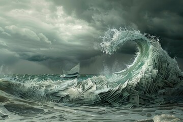 Monetary Tsunami: Fantasy Concept Illustrating Economic Turmoil