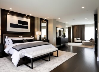 a modern master bedroom suite with luxury interiors