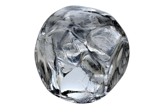 Round ice cube isolated on white background