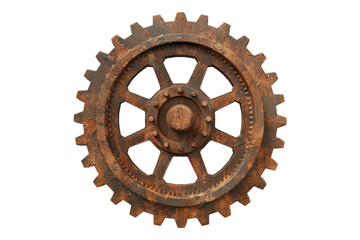 Rusty old cog wheel isolated on white background