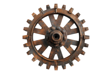 Rusty old cog wheel isolated on white background