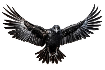 Fototapeta premium Majestic Raven Spreading Its Wings in the Moonlight on a White or Clear Surface PNG Transparent Background.