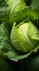 fresh cabbage adorned with glistening raindrops of water background poster 