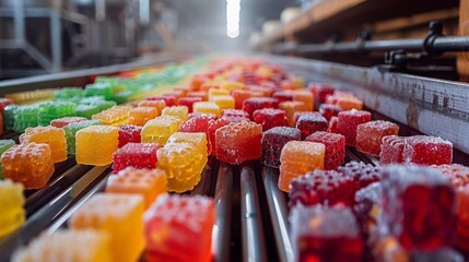 Candy processing factory, focus on safe food concept，Colorful 4K Wallpaper of Candy Factory - Safe Food Production