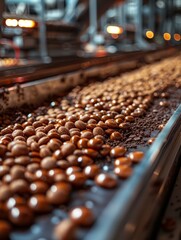 Fototapeta premium Candy processing factory, focus on safe food concept，Colorful 4K Wallpaper of Candy Factory - Safe Food Production