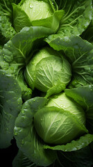 Obraz premium fresh cabbage adorned with glistening raindrops of water background poster 