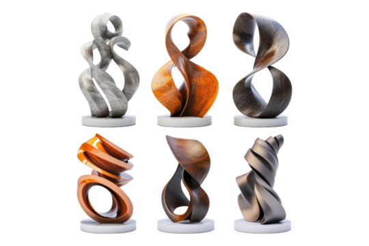 Set of modern abstract modern decor sculpture isolated on white background