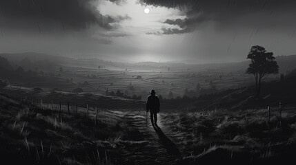 Fototapeta premium Beautiful Countryside Greyscale Landscape Image Background