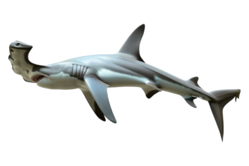 Swimming hammerhead shark isolated on white background